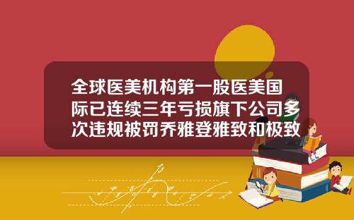 全球医美机构第一股医美国际已连续三年亏损旗下公司多次违规被罚乔雅登雅致和极致和丰颜的区别