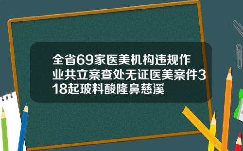 全省69家医美机构违规作业共立案查处无证医美案件318起玻料酸隆鼻慈溪