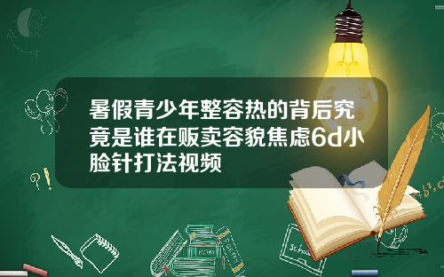暑假青少年整容热的背后究竟是谁在贩卖容貌焦虑6d小脸针打法视频