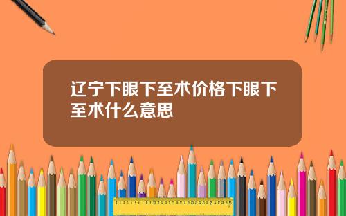 辽宁下眼下至术价格下眼下至术什么意思