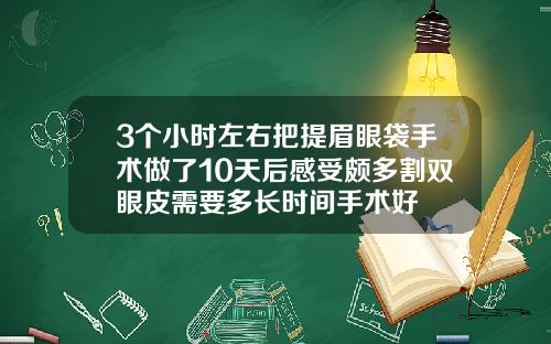 3个小时左右把提眉眼袋手术做了10天后感受颇多割双眼皮需要多长时间手术好